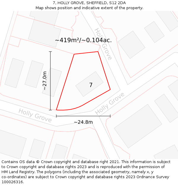 7, HOLLY GROVE, SHEFFIELD, S12 2DA: Plot and title map