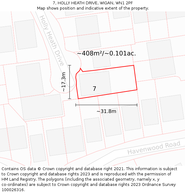 7, HOLLY HEATH DRIVE, WIGAN, WN1 2PF: Plot and title map