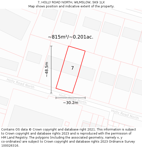 7, HOLLY ROAD NORTH, WILMSLOW, SK9 1LX: Plot and title map