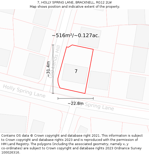 7, HOLLY SPRING LANE, BRACKNELL, RG12 2LW: Plot and title map