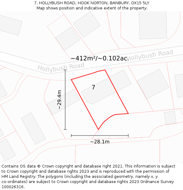 7, HOLLYBUSH ROAD, HOOK NORTON, BANBURY, OX15 5LY: Plot and title map