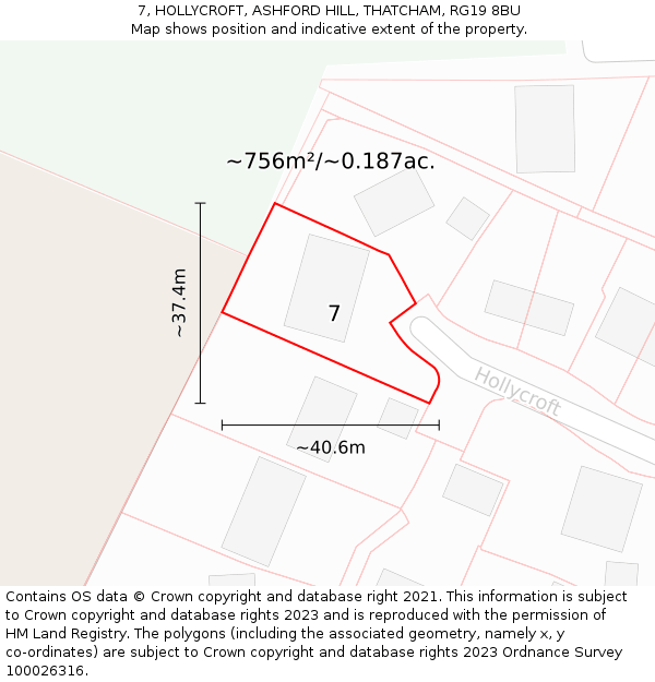 7, HOLLYCROFT, ASHFORD HILL, THATCHAM, RG19 8BU: Plot and title map