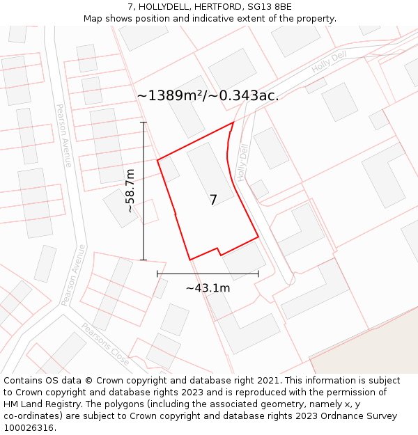 7, HOLLYDELL, HERTFORD, SG13 8BE: Plot and title map