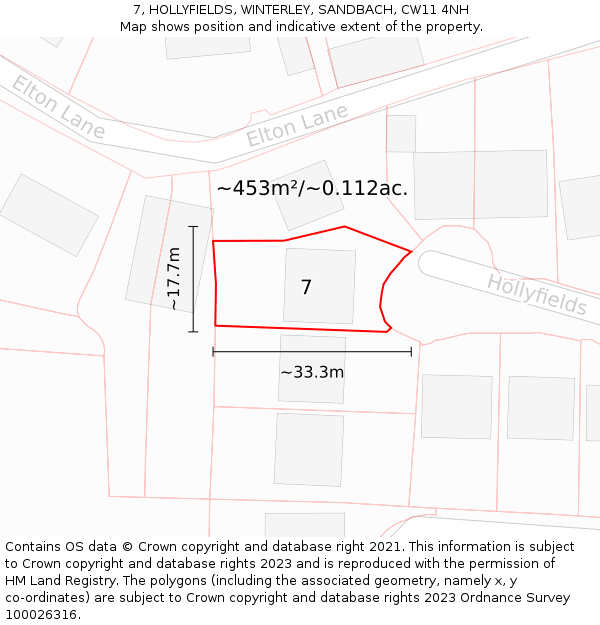 7, HOLLYFIELDS, WINTERLEY, SANDBACH, CW11 4NH: Plot and title map