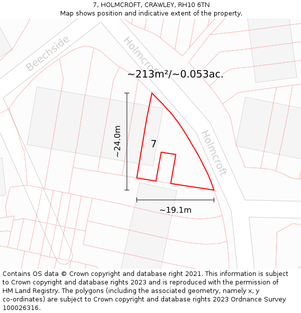 7, HOLMCROFT, CRAWLEY, RH10 6TN: Plot and title map