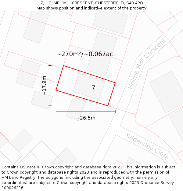 7, HOLME HALL CRESCENT, CHESTERFIELD, S40 4PQ: Plot and title map