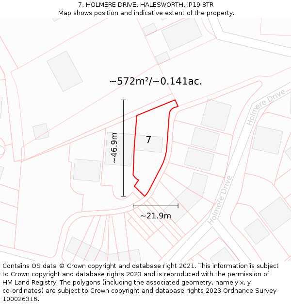 7, HOLMERE DRIVE, HALESWORTH, IP19 8TR: Plot and title map