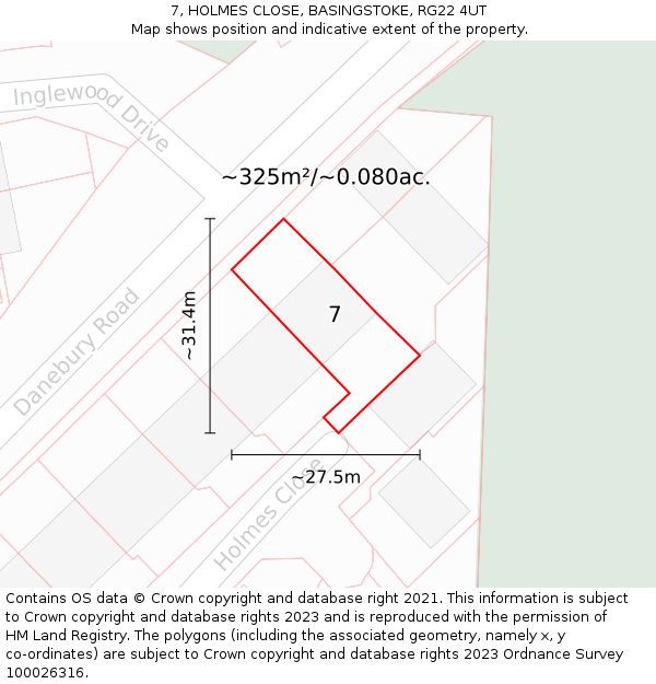 7, HOLMES CLOSE, BASINGSTOKE, RG22 4UT: Plot and title map