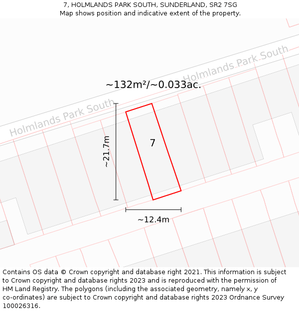 7, HOLMLANDS PARK SOUTH, SUNDERLAND, SR2 7SG: Plot and title map