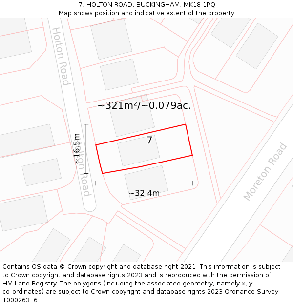 7, HOLTON ROAD, BUCKINGHAM, MK18 1PQ: Plot and title map