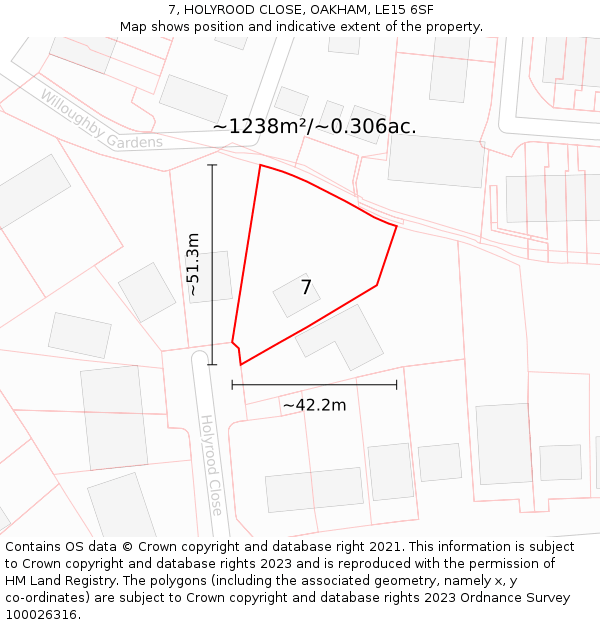 7, HOLYROOD CLOSE, OAKHAM, LE15 6SF: Plot and title map