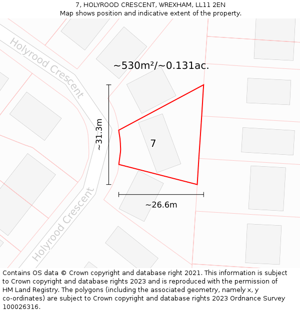 7, HOLYROOD CRESCENT, WREXHAM, LL11 2EN: Plot and title map