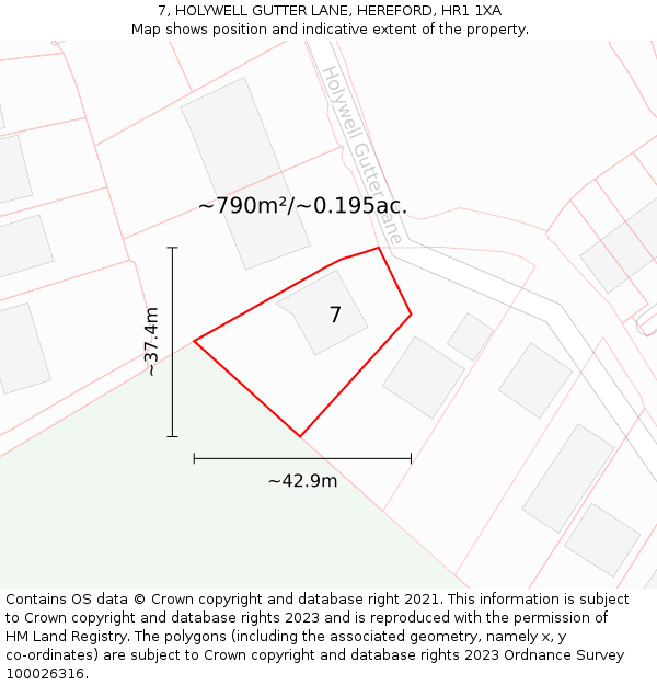 7, HOLYWELL GUTTER LANE, HEREFORD, HR1 1XA: Plot and title map