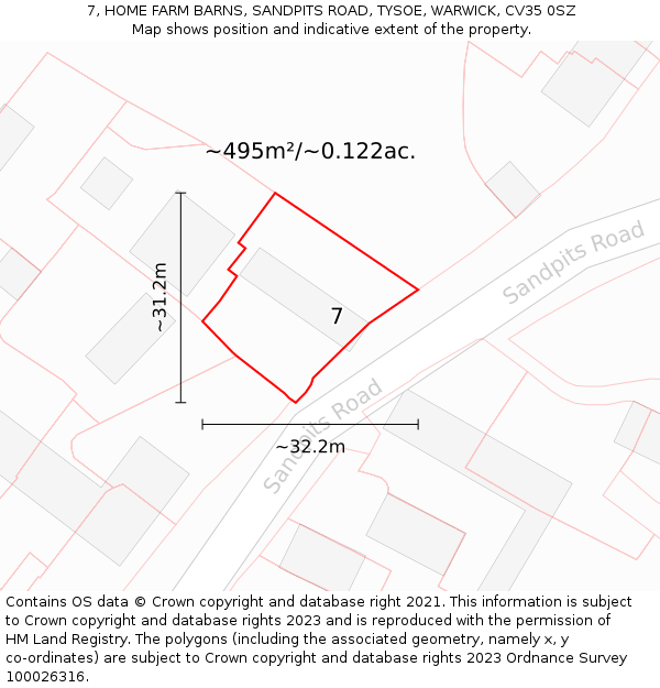 7, HOME FARM BARNS, SANDPITS ROAD, TYSOE, WARWICK, CV35 0SZ: Plot and title map