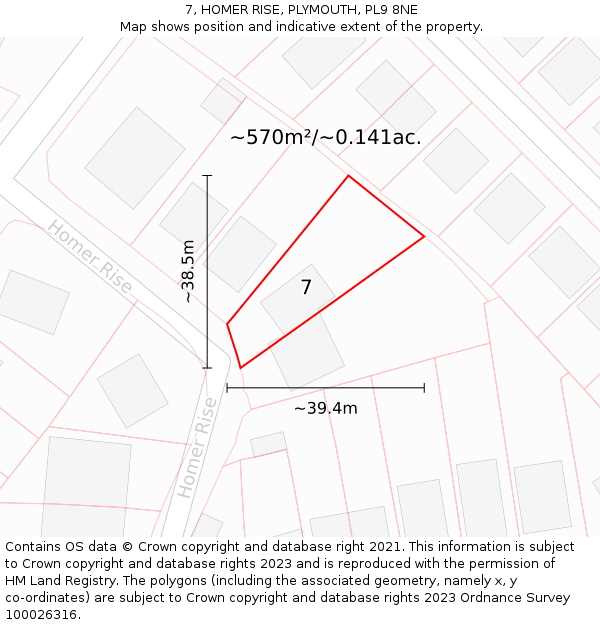 7, HOMER RISE, PLYMOUTH, PL9 8NE: Plot and title map