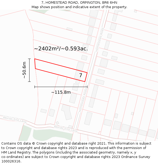 7, HOMESTEAD ROAD, ORPINGTON, BR6 6HN: Plot and title map