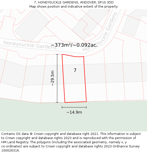 7, HONEYSUCKLE GARDENS, ANDOVER, SP10 3DD: Plot and title map