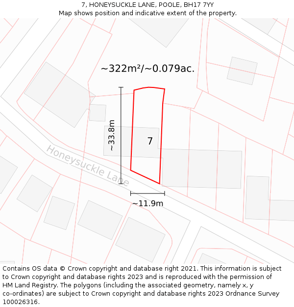 7, HONEYSUCKLE LANE, POOLE, BH17 7YY: Plot and title map