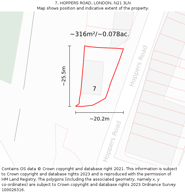 7, HOPPERS ROAD, LONDON, N21 3LN: Plot and title map