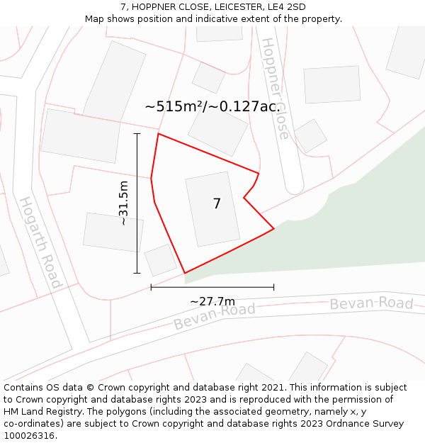 7, HOPPNER CLOSE, LEICESTER, LE4 2SD: Plot and title map