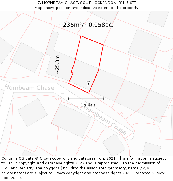 7, HORNBEAM CHASE, SOUTH OCKENDON, RM15 6TT: Plot and title map