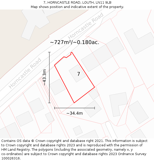 7, HORNCASTLE ROAD, LOUTH, LN11 9LB: Plot and title map