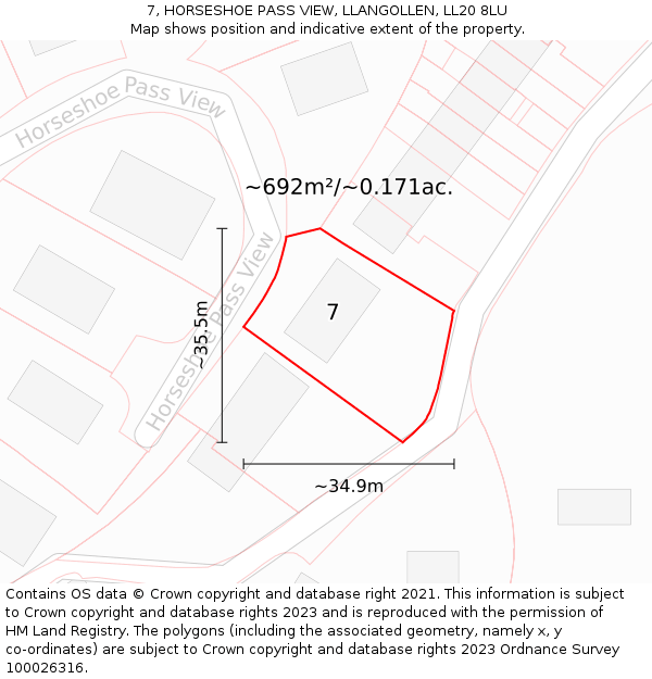 7, HORSESHOE PASS VIEW, LLANGOLLEN, LL20 8LU: Plot and title map