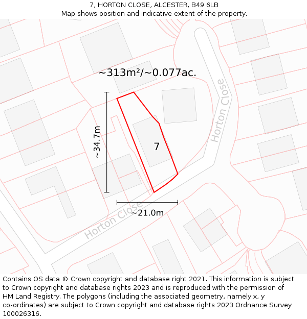 7, HORTON CLOSE, ALCESTER, B49 6LB: Plot and title map