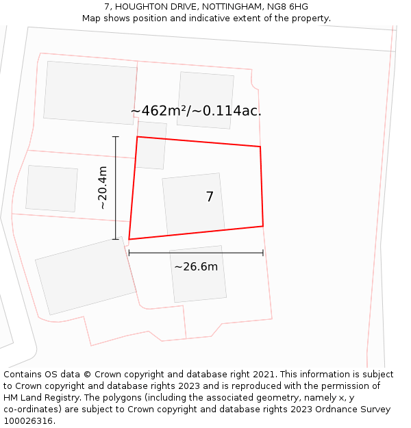 7, HOUGHTON DRIVE, NOTTINGHAM, NG8 6HG: Plot and title map