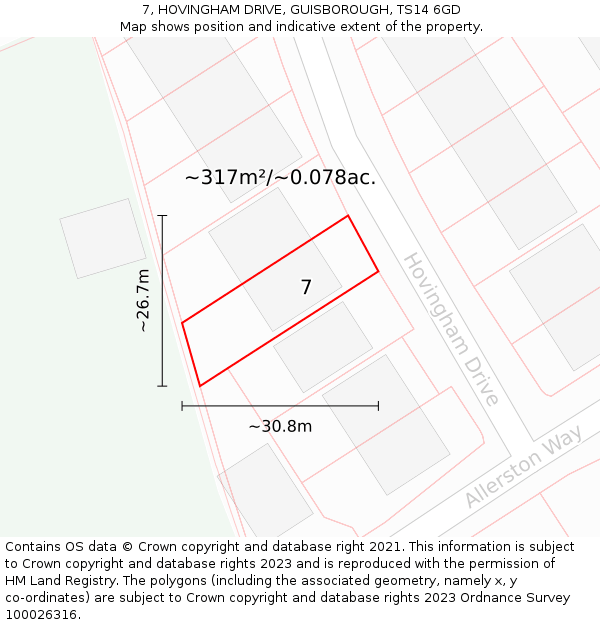 7, HOVINGHAM DRIVE, GUISBOROUGH, TS14 6GD: Plot and title map