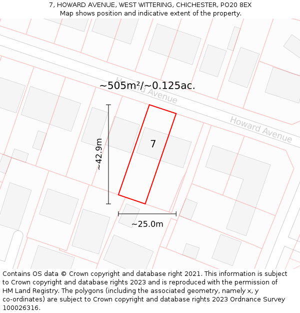 7, HOWARD AVENUE, WEST WITTERING, CHICHESTER, PO20 8EX: Plot and title map