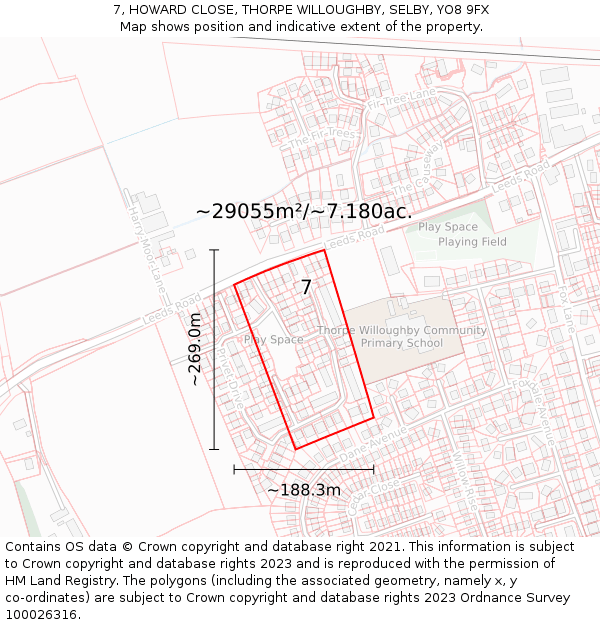 7, HOWARD CLOSE, THORPE WILLOUGHBY, SELBY, YO8 9FX: Plot and title map