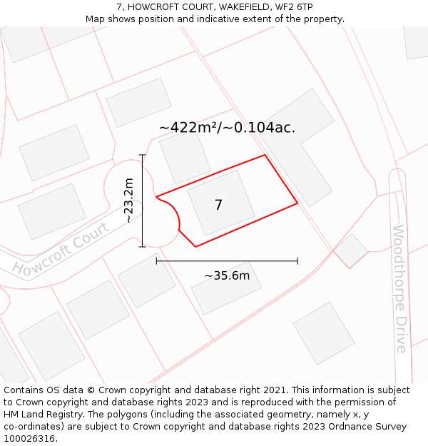 7, HOWCROFT COURT, WAKEFIELD, WF2 6TP: Plot and title map