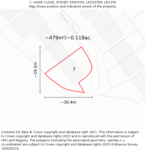 7, HOWE CLOSE, STONEY STANTON, LEICESTER, LE9 4TE: Plot and title map