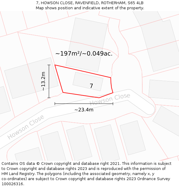 7, HOWSON CLOSE, RAVENFIELD, ROTHERHAM, S65 4LB: Plot and title map