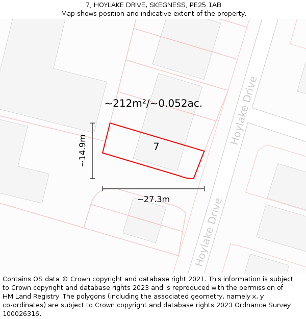 7, HOYLAKE DRIVE, SKEGNESS, PE25 1AB: Plot and title map