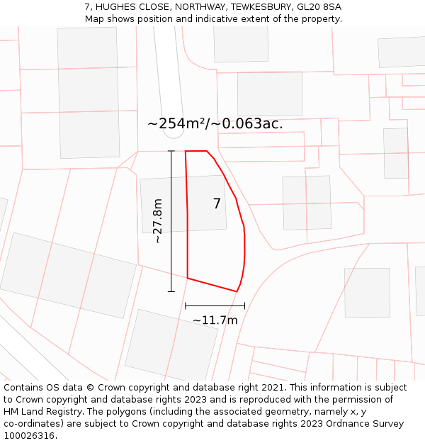 7, HUGHES CLOSE, NORTHWAY, TEWKESBURY, GL20 8SA: Plot and title map