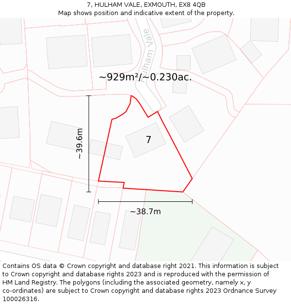 7, HULHAM VALE, EXMOUTH, EX8 4QB: Plot and title map