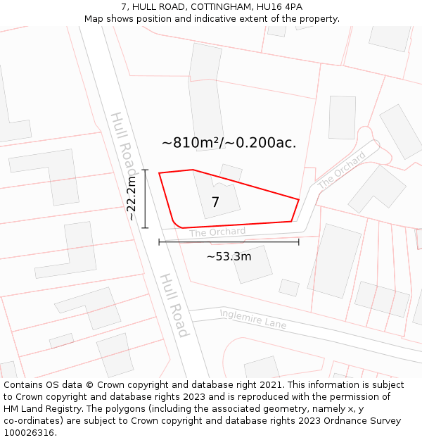 7, HULL ROAD, COTTINGHAM, HU16 4PA: Plot and title map