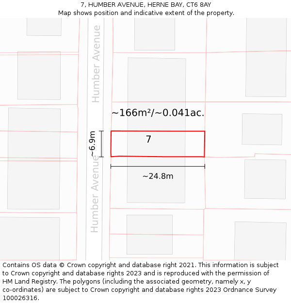 7, HUMBER AVENUE, HERNE BAY, CT6 8AY: Plot and title map