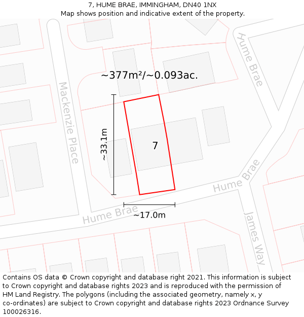 7, HUME BRAE, IMMINGHAM, DN40 1NX: Plot and title map