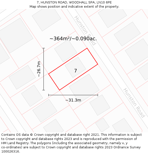 7, HUNSTON ROAD, WOODHALL SPA, LN10 6PE: Plot and title map