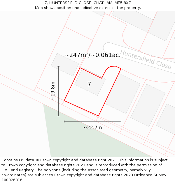 7, HUNTERSFIELD CLOSE, CHATHAM, ME5 8XZ: Plot and title map