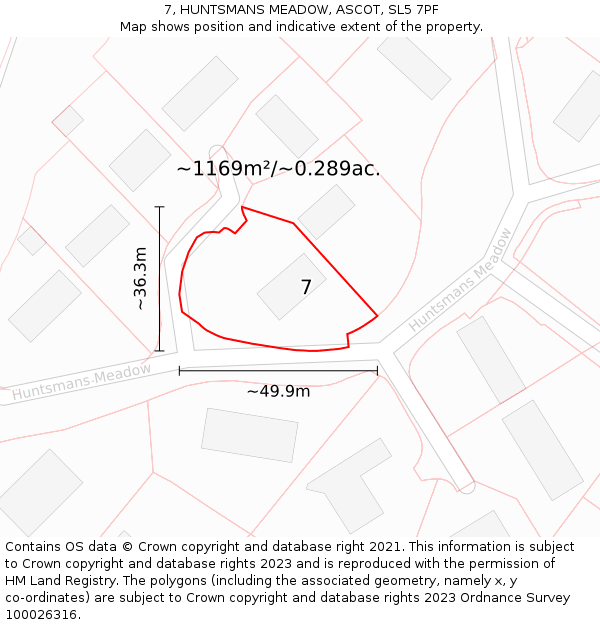 7, HUNTSMANS MEADOW, ASCOT, SL5 7PF: Plot and title map