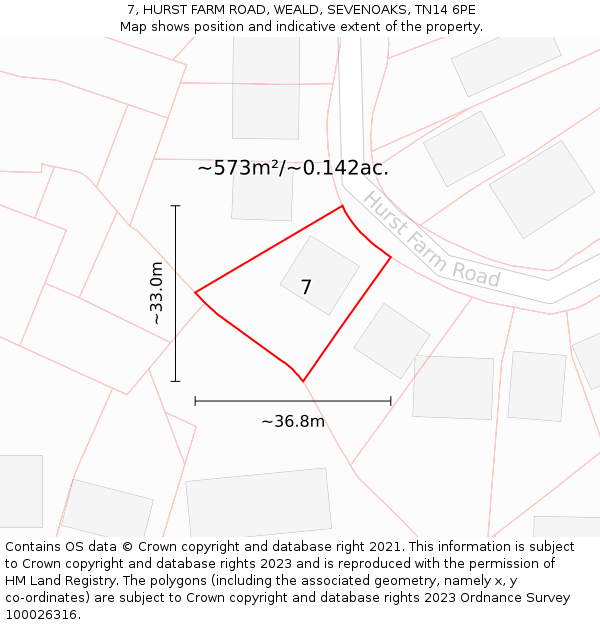 7, HURST FARM ROAD, WEALD, SEVENOAKS, TN14 6PE: Plot and title map