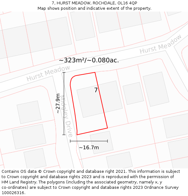 7, HURST MEADOW, ROCHDALE, OL16 4QP: Plot and title map