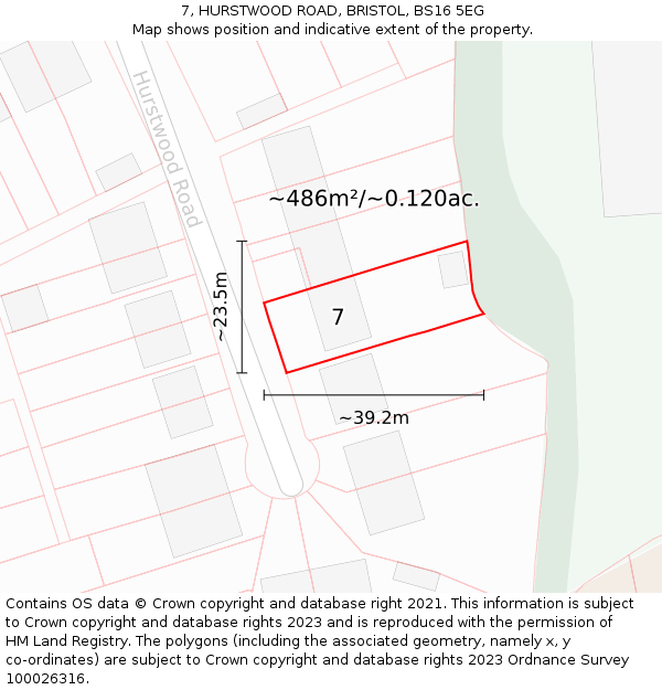 7, HURSTWOOD ROAD, BRISTOL, BS16 5EG: Plot and title map