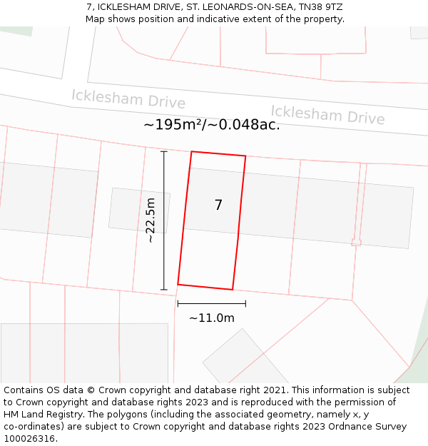 7, ICKLESHAM DRIVE, ST. LEONARDS-ON-SEA, TN38 9TZ: Plot and title map