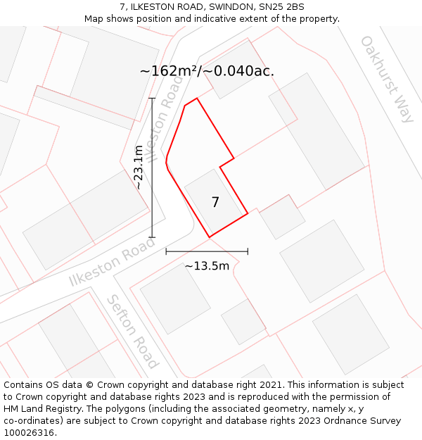 7, ILKESTON ROAD, SWINDON, SN25 2BS: Plot and title map