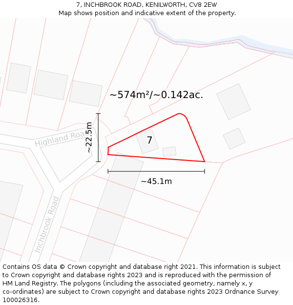 7, INCHBROOK ROAD, KENILWORTH, CV8 2EW: Plot and title map